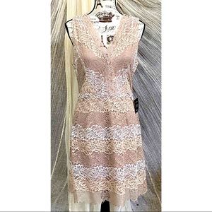 Lulu's Spring Summer White, Cream & Blush Lace V-neck Dress, Large, NWT